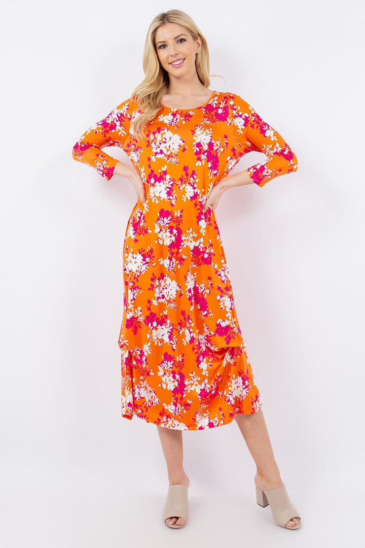 Stilla | Full Size Pick-Up Hem Asymmetrisk Blomstret Midi Kjole