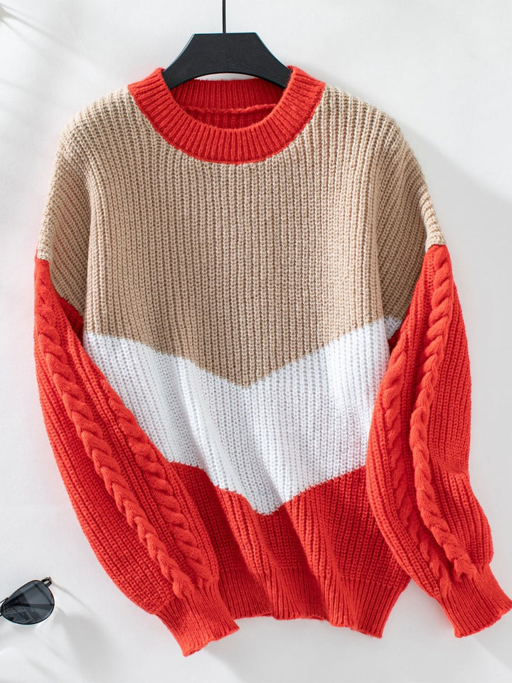 Stilla | Pullover med kontrasterende lange ærmer og rund halsudskæring