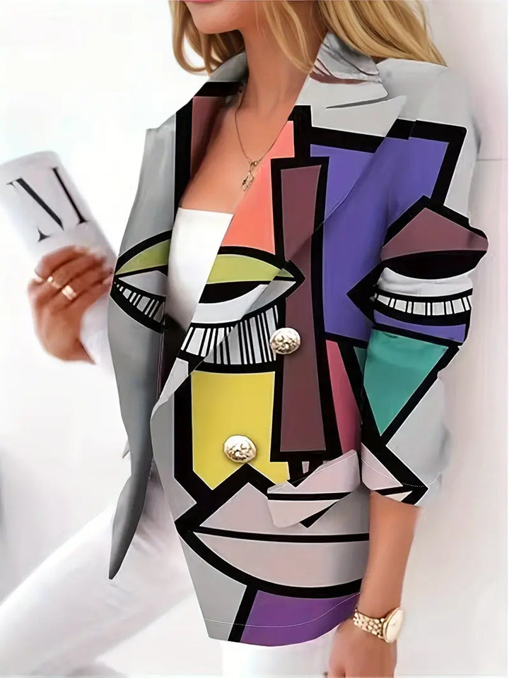 Stilla | Blazer Med Dobbelt Knapper Cartoon Tryk