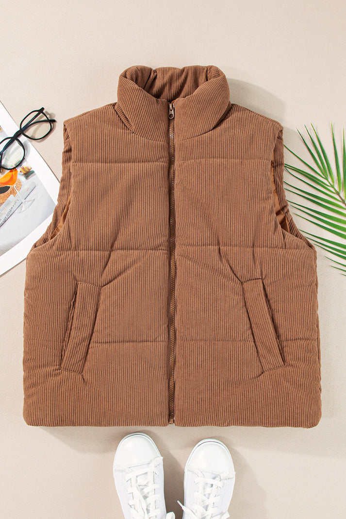 Stilla | Gilet Damer Quilted Cordstof Med Lynlås
