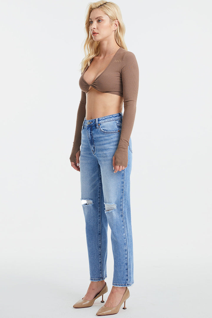 Stilla | Høj Talje Distressed Cat's Whiskers Vaskede Lige Jeans
