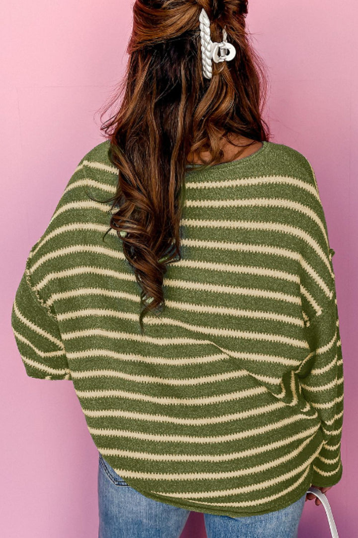 Stilla | Stribet Sweater Med Rund Halsudskæring og Faldende Skuldre