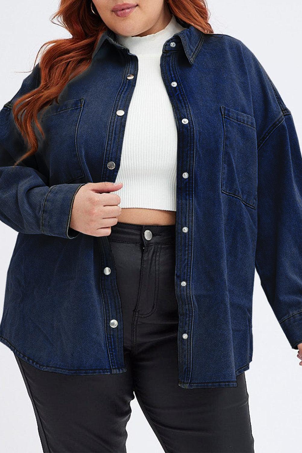 Stilla | Størrelse Snap Down Lomme Denim Jakke
