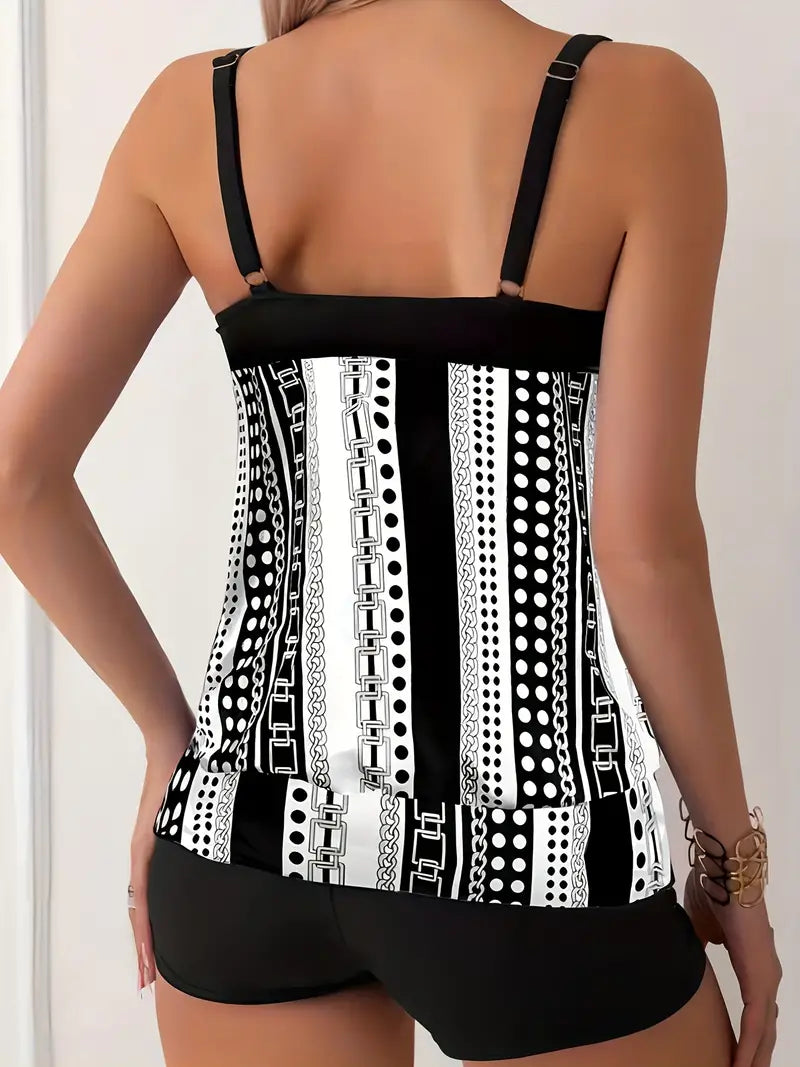 Stilla | Meget Elastisk Tankini Med Striber Og Punkter