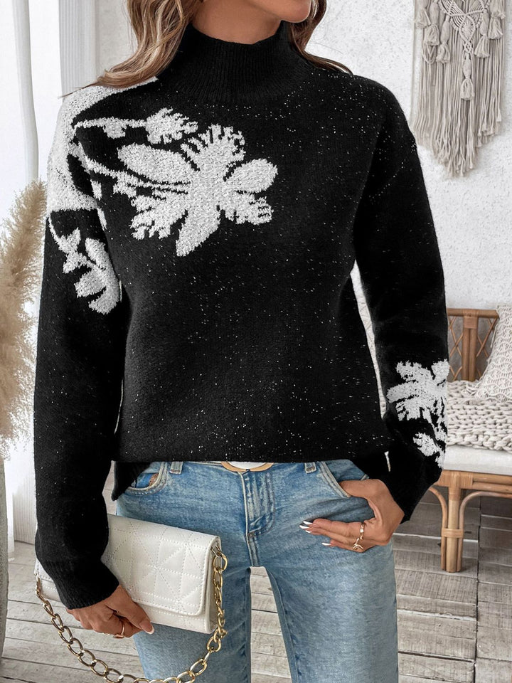 Stilla | Pullover Med Lange Ærmer og Høj Krave Perfee Flower