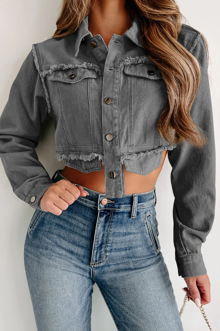 Stilla | Hem Knappet Op Cropped Denim Top