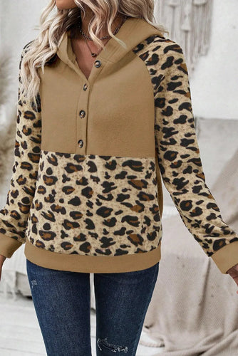 Stilla | Svedtrøje med lange ærmer og halv knap i leopardmønster