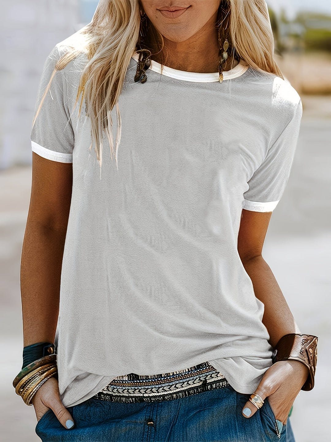 Stilla | Sommer T-Shirt, Løs Skjorte Med Korte Ærmer Og Rund Hals, Afslappet Top Lavet Af Polyester