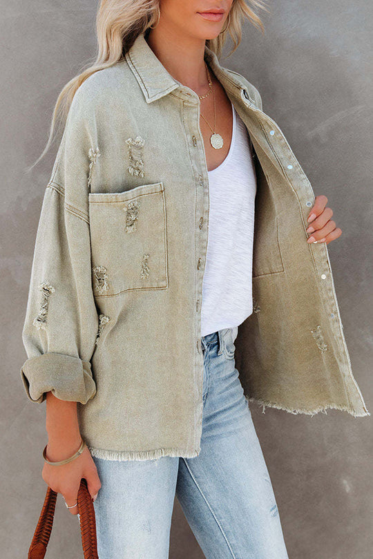Stilla | Revers Langærmet Ripped Denim Jakke