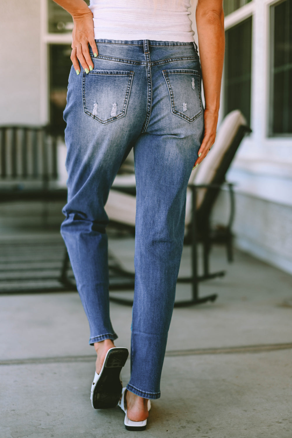 Stilla | Grafisk Slidt Ret Jeans