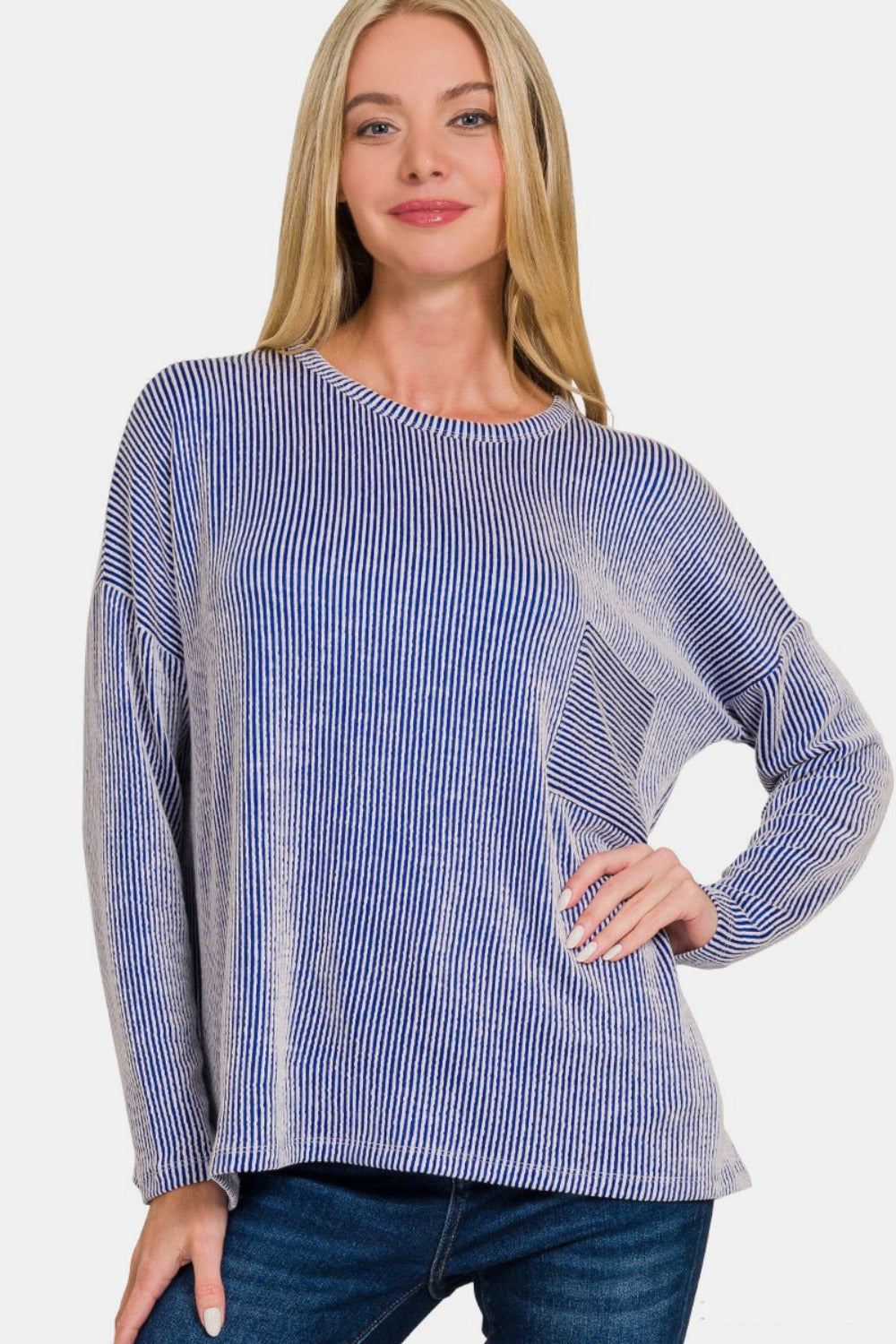 Stilla | Stribet Rib-Langærmet T-shirt med Tæt Pasform