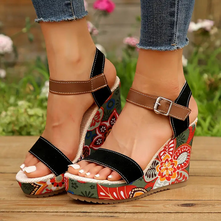 Stilla | Wedge Sandaler Med Blomsterprint Til Kvinder