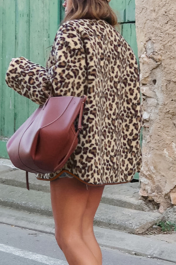 Stilla | Leopard Løs Løs Cashmere Varm Jakke