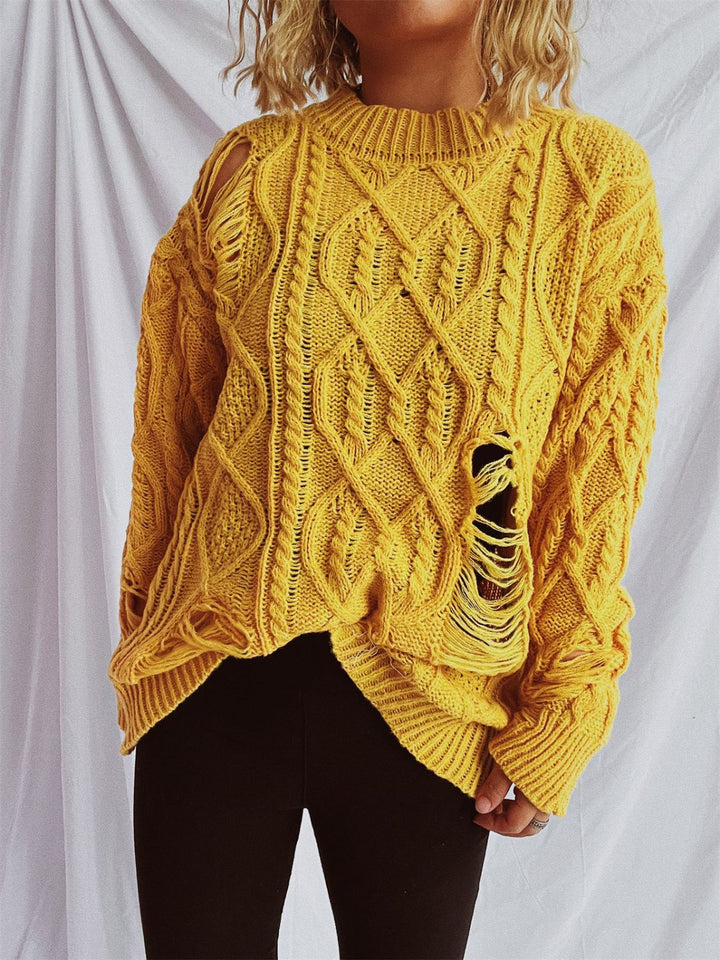 Stilla | Pullover med lange ærmer, rund halsudskæring, lavet af viklet stof med vintagestil
