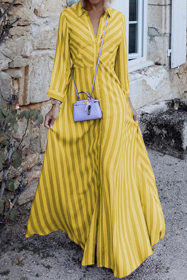 Stilla | Svær at Fang Stripe Print Skjorte Maxi Kjole