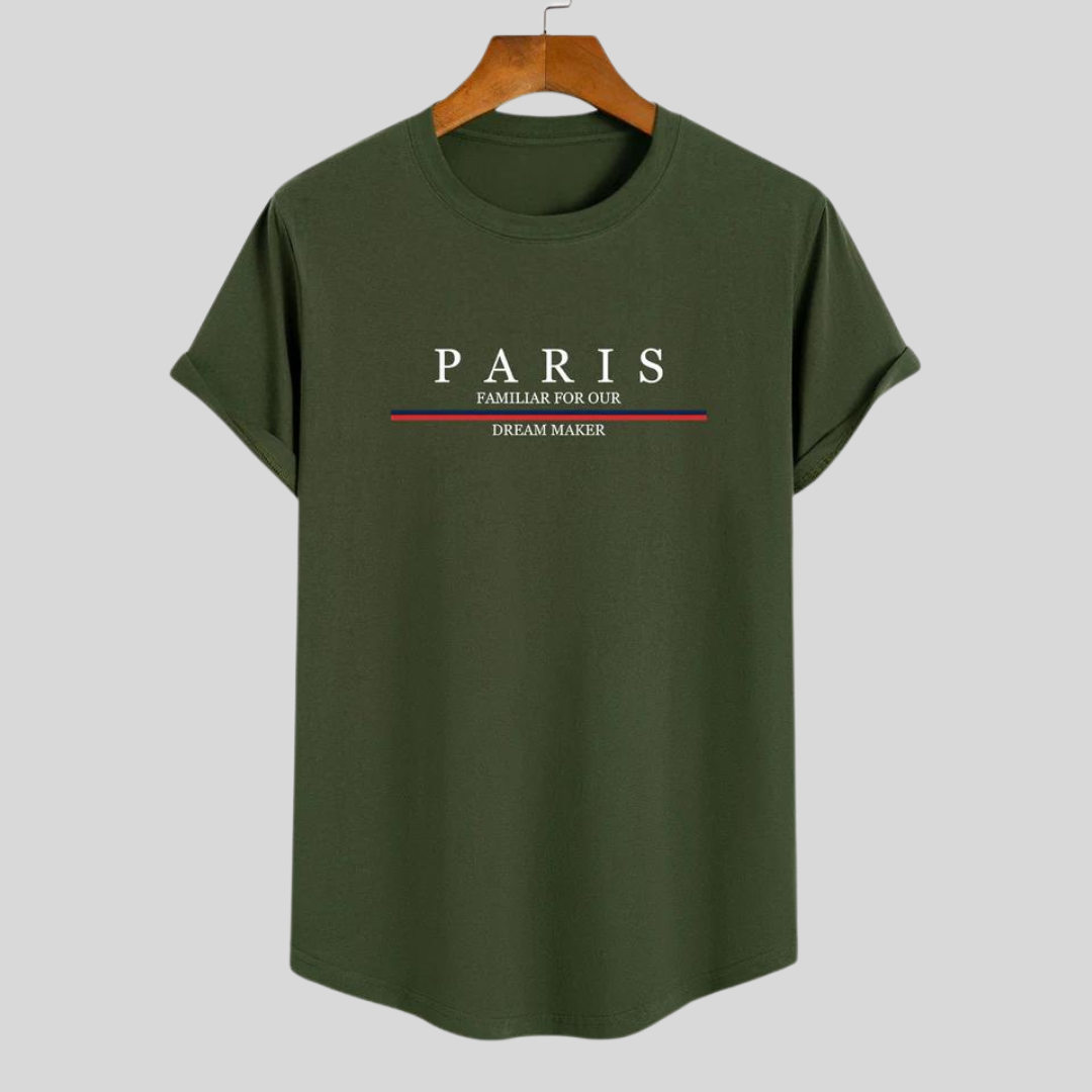 Stilla | T-Shirt i stribet bomuld Arc Home med Paris slogantryk