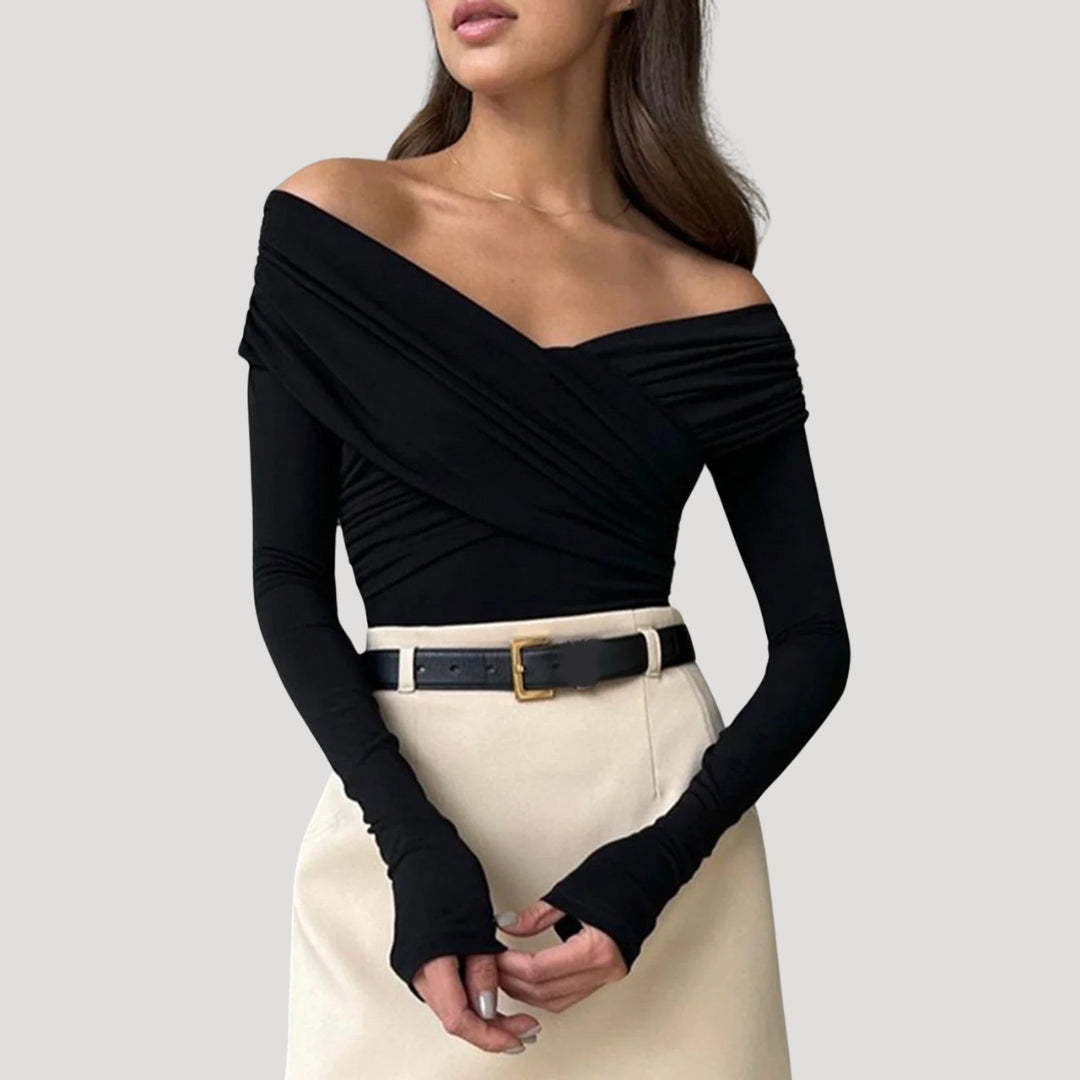 Stilla | Kvindernes Off Shoulder Rynket Langærmet Top