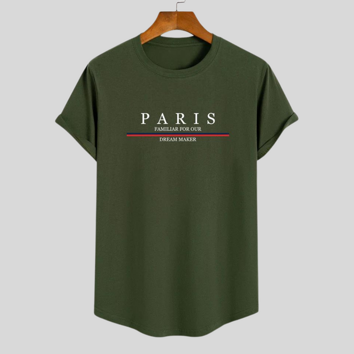 Stilla | Stribet Bomulds T-shirt Arc Home Med Paris Slogan Tryk