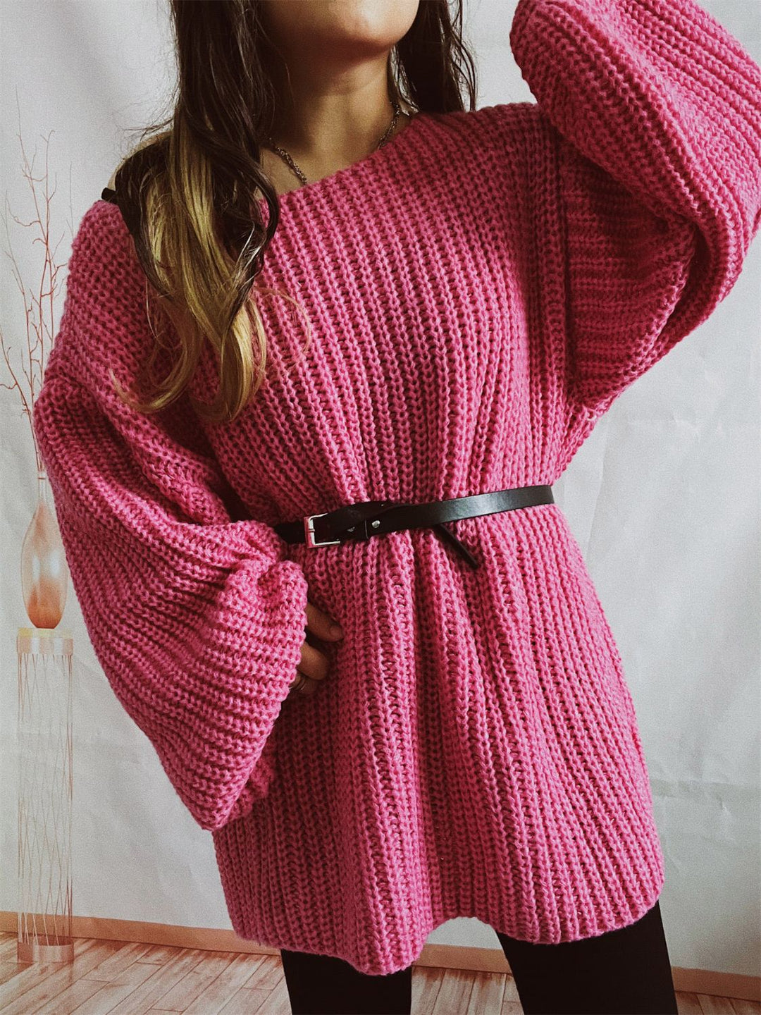 Stilla | Langærmet sweater med bådhals og bælte