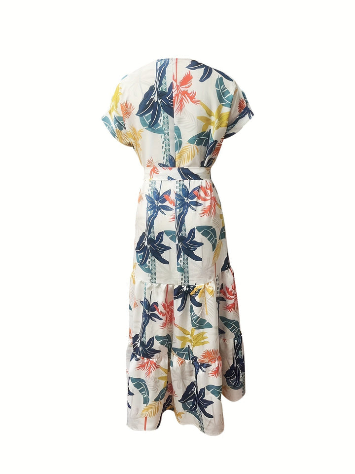 Stilla | Maxi Kjole Med Blomster, Dame Sommerkjole Med Korte Ærmer, Elegant Og Luftig