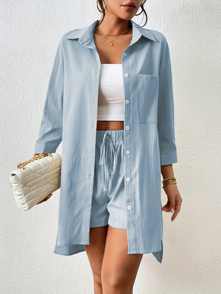 Stilla | Button up Skjorte Og Shorts Med Snøre Og Elastisk Linning