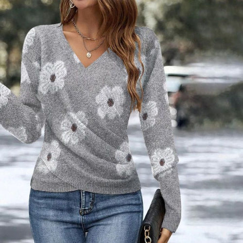 Stilla | Blomsterprydet Grå Pullover