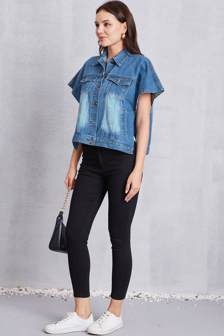 Stilla | Knap-op Kortærmet Denim Top
