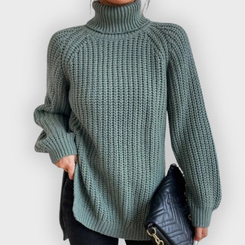 Stilla | Full Size Turtle Ribbed Knit Splittet Pullover