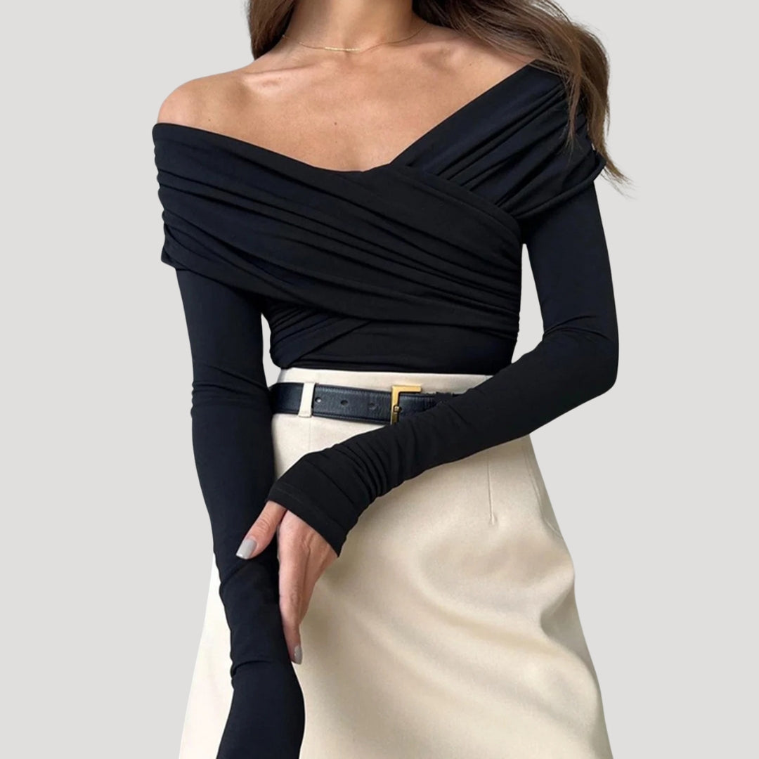 Stilla | Kvindernes Off Shoulder Rynket Langærmet Top