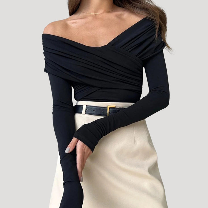 Stilla | Kvindernes Off Shoulder Rynket Langærmet Top