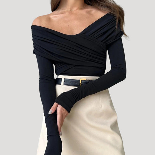 Stilla | Kvindernes Off Shoulder Rynket Langærmet Top