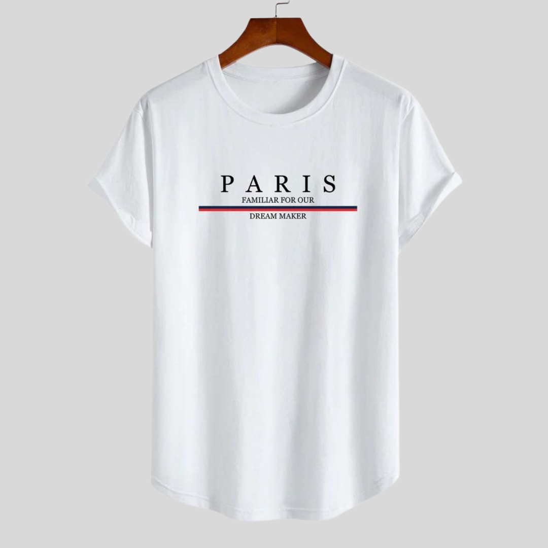 Stilla | Stribet Bomulds T-shirt Arc Home Med Paris Slogan Tryk