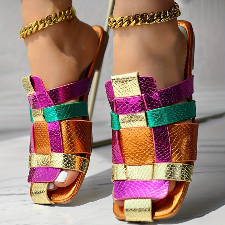 Stilla | Patchwork Sandaler Til Kvinder. Metallisk Flet. Komfortable