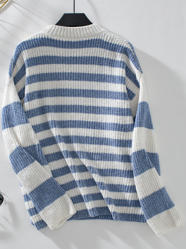 Stilla | Stribet Pullover Med Lange ærmer og Rund Udsnit