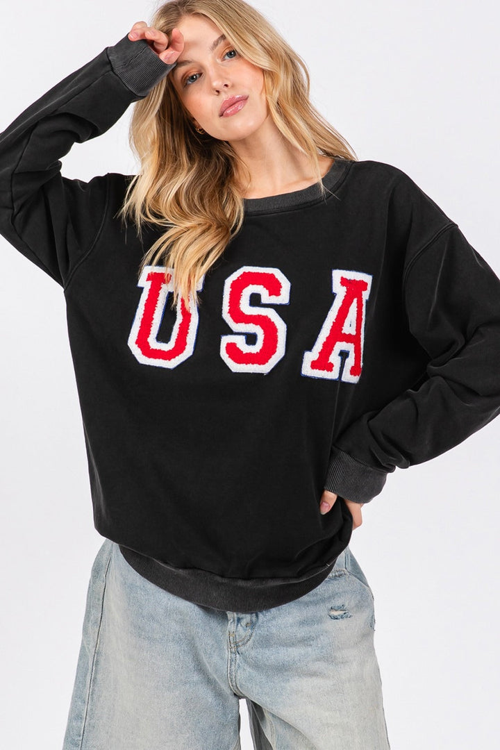 Stilla | Sweatjakke Med Rund Hals Udsnit Sage Med Bogstav Patch Usa