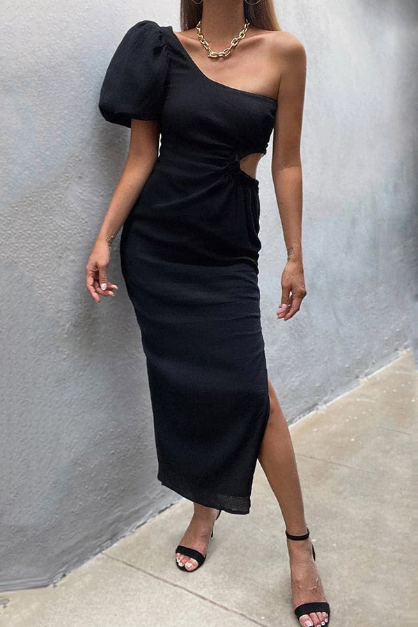 Stilla | Yolanda One Shoulder Puff Sleeve Cutout Maxi Kjole