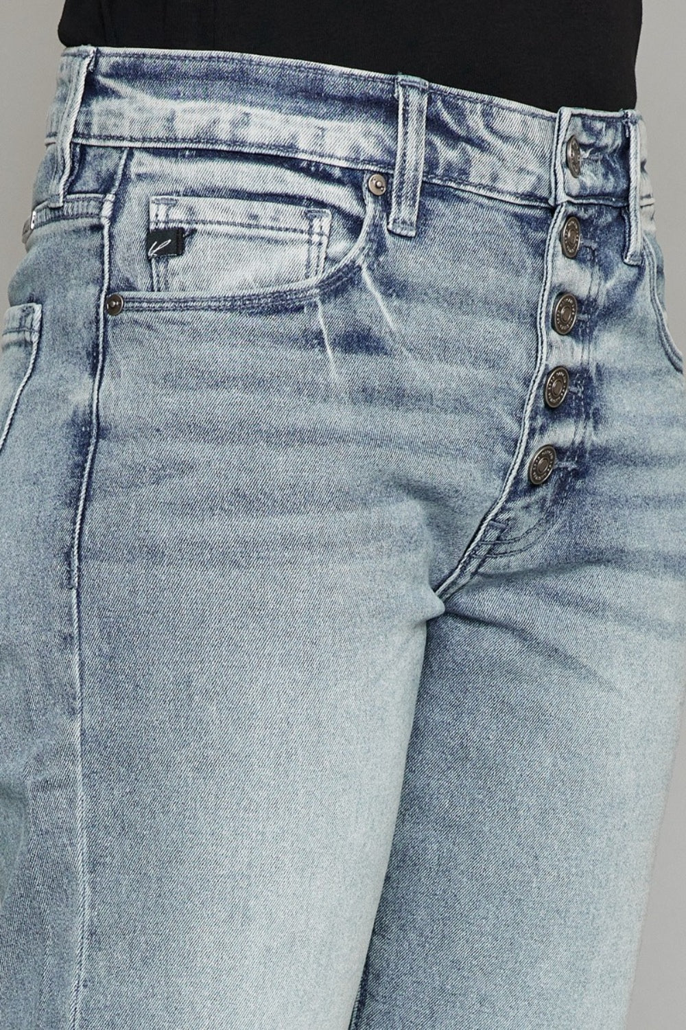 Stilla | Høj Talje Knap Lukning Rå Kant Cropped Straight Jeans