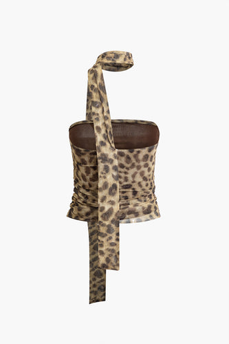 Stilla | Halterneck top i mesh med leopardprint