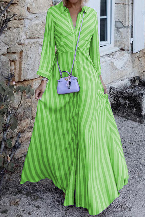 Stilla | Svær at Fang Stripe Print Skjorte Maxi Kjole