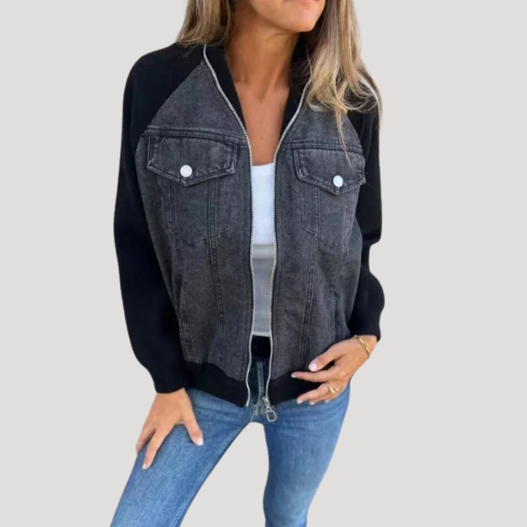 Stilla | Kontrast Ærme Denim Bomberjakke
