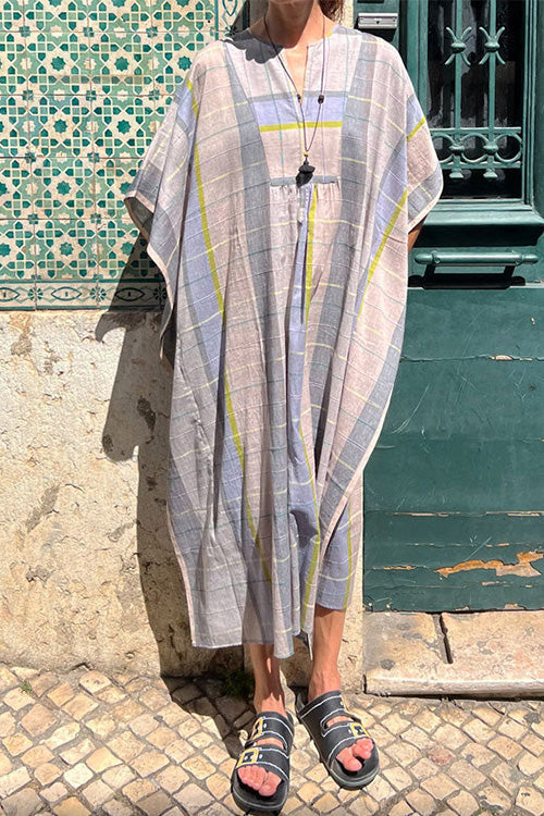 Stilla | V-hals Batwing Ærme Stribet Kaftan Kjole