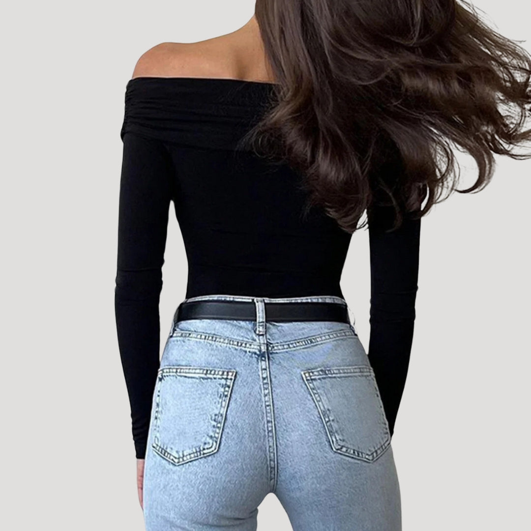Stilla | Kvindernes Off Shoulder Rynket Langærmet Top