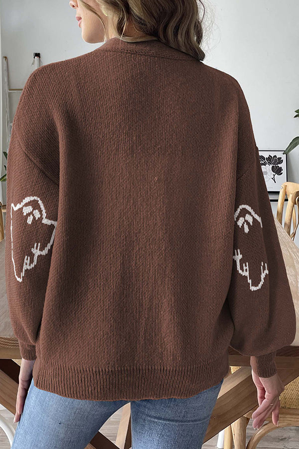 Stilla | Cozy Halloween Ghost Striktrøje med Knapper