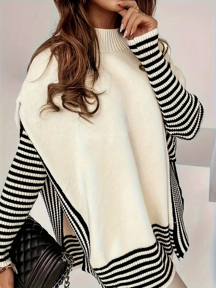 Stilla | Elegant Strikket Sweater Med Stribede Ærmer