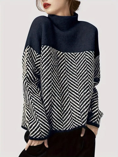 Stilla | Elegant Retro Strik Trøje Chevron Med Farvede Blokke