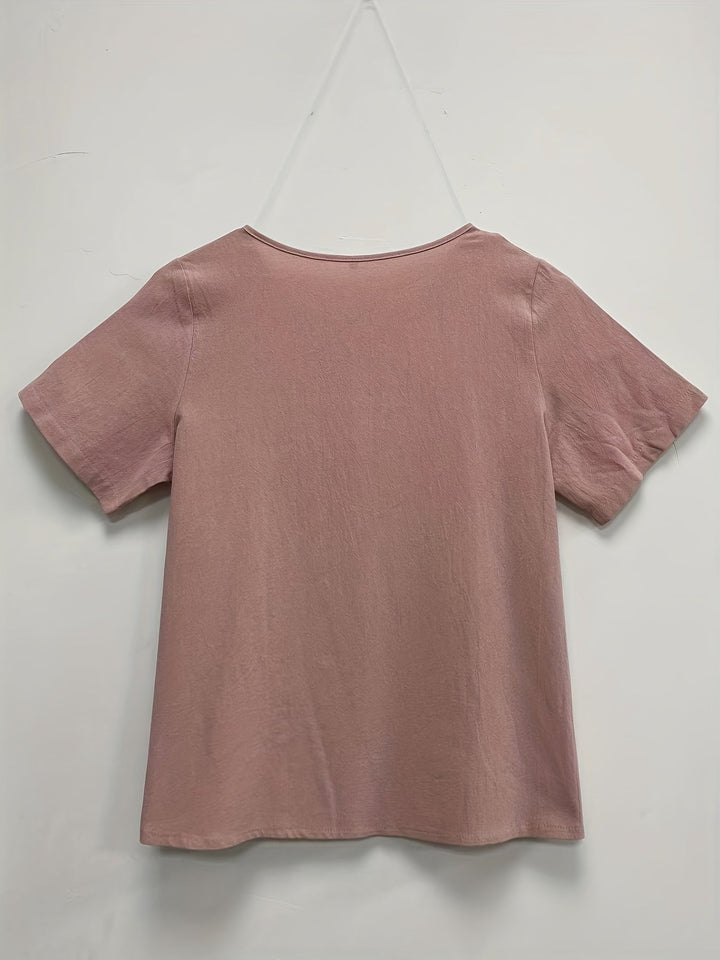 Stilla | Dame Linned Bluse Plus Size Afslappet Pullover Skjorte Med Korte Ærmer Og Tryk