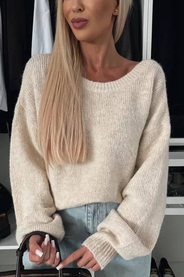 Stilla | Strikpullover med trendy kvaster, leopardmønster og bindebånd