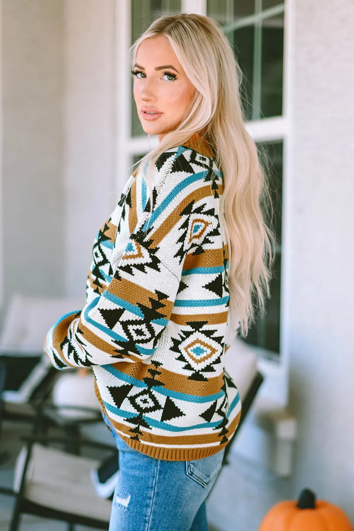 Stilla | Geometrisk Sweatshirt Med Lange Ærmer og Rund Hals i Fuld Størrelse