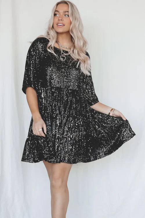 Stilla | Behagelig Babydoll Kjole Med Pailletter