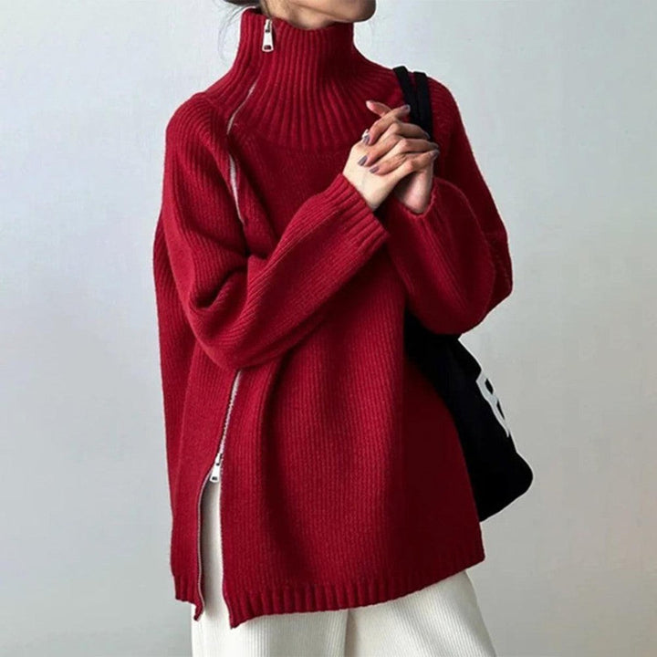 Stilla | Ensfarvet Rød Sweater Med Ståkrave